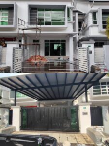 Custom awning and grill installation during outdoor renovation at Taman Desa Meru home for shade and security