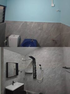 Replacement of bathroom wall and floor tiles in Puncak Jelapang home for a modern, durable finish